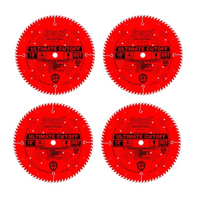 Freud LU85R010 10 Inch 80 Teeth Ultimate Cut Off Crosscutting Wood Saw Blade with Unique Side Grind and No Stabilizers Required (4 Pack)