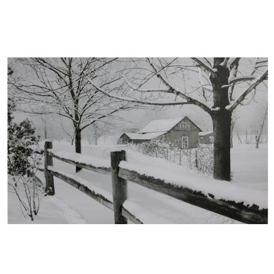 Northlight Fiber Optic Lighted Snowfall Country Rustic Farmhouse Christmas Canvas Wall Art 11.75" x 15.75"