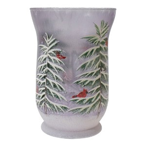 Northlight 8" Hand-Painted Pine and Birds Flameless Glass Christmas Candle Holder - 1 of 4