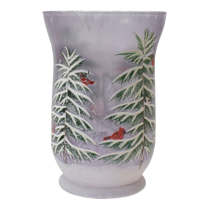 Northlight 8" Hand-Painted Pine and Birds Flameless Glass Christmas Candle Holder, 1 of 6