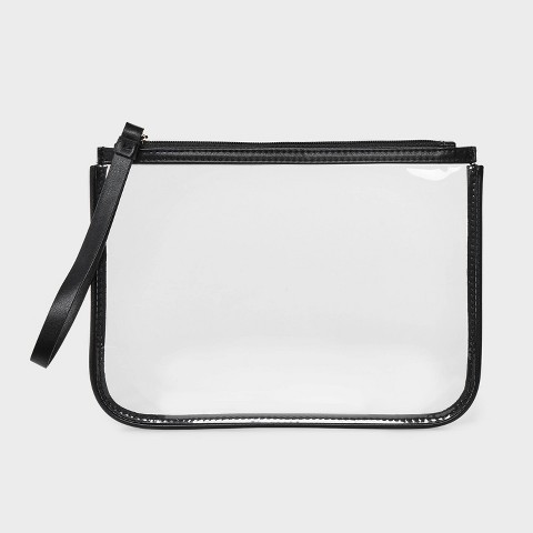 A New Day Clear Pouch Wristlet - A New Day™ Black: Solid TPU Shell, Zip Closure, Faux Leather, Unstructured Design, 8.75" x 6.375"