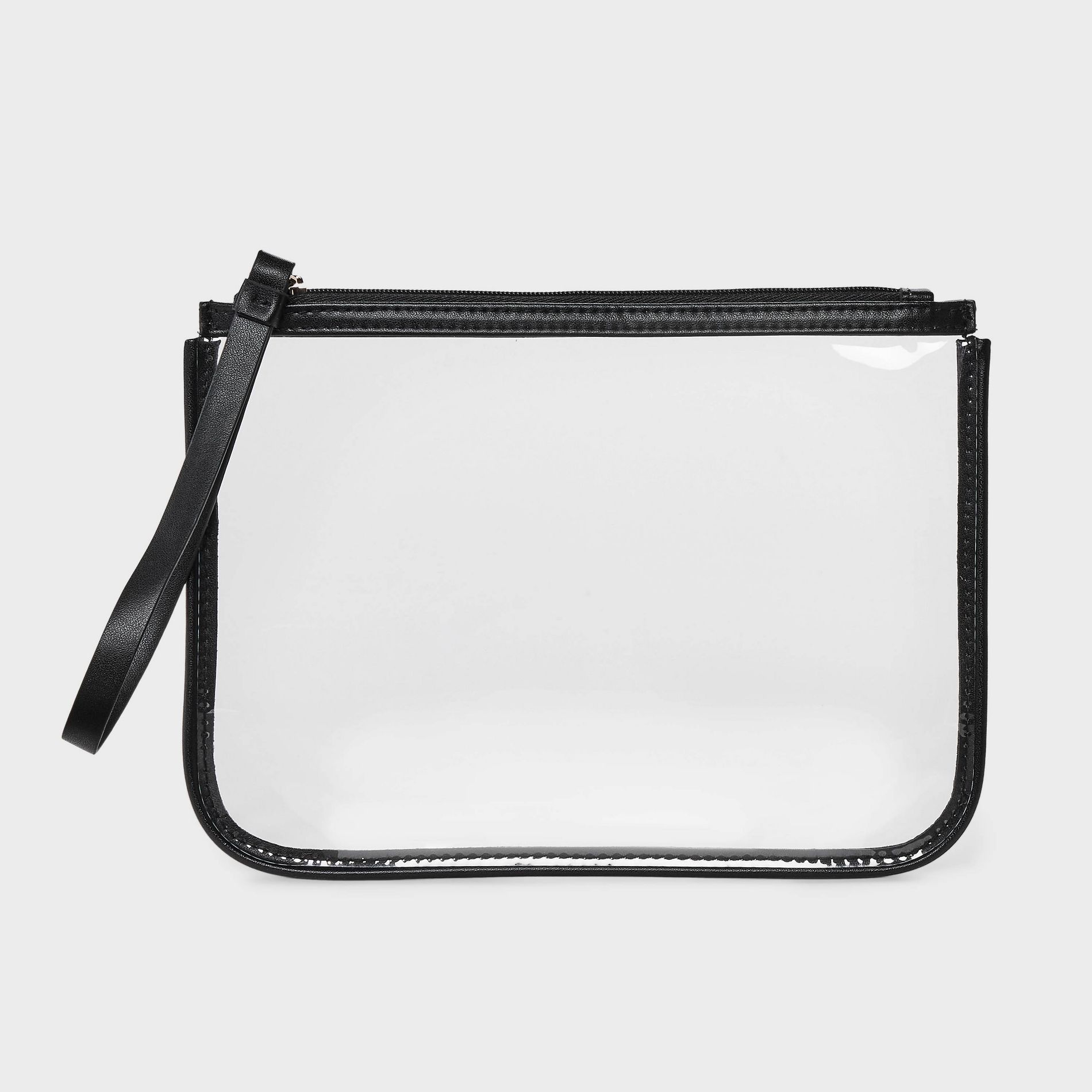 Clear Pouch Wristlet - A New Day™ Black: Solid TPU Shell, Zip Closure, Faux Leather, Unstructured Design, 8.75" x 6.375"