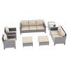 Sonkuki 7 Pieces PE Rattan Furniture Set with Side Table, Patio Chair with Cushion, Ottomans for Lawn, Light Gray - 2 of 4