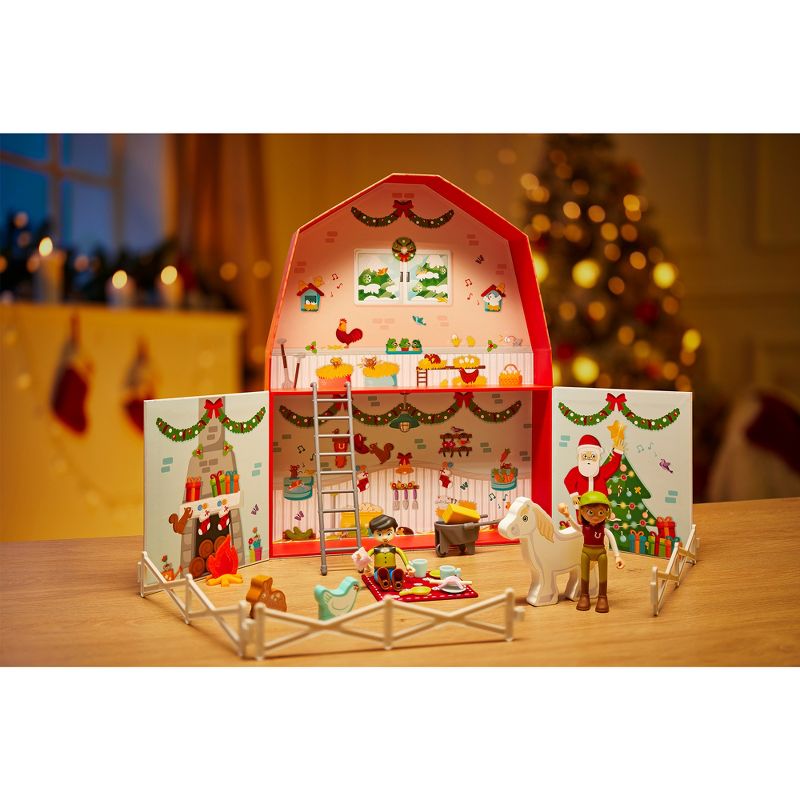 Hape E3410 25 Day Kids Wooden Pony Farm Advent Calendar with 24 Figures, and Decorated Barn Backdrop, 3 of 7