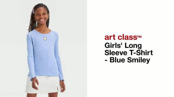 Girls' Long Sleeve T-Shirt - art class™ Blue Smiley, 2 of 5, play video