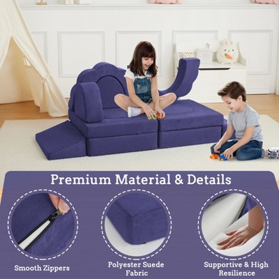 11-Piece Convertible Kids Sectional Sofa – Modular Play Couch with Floor Cushion, Fortplay Furniture for Toddlers, Boys & Girls, Bedroom/Playroom Use