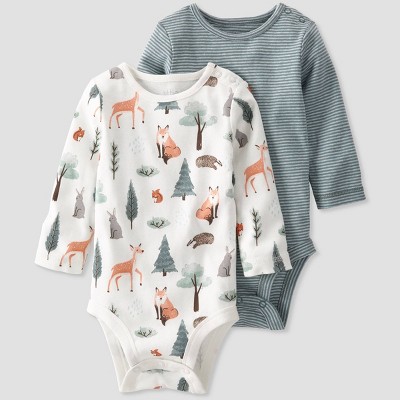 Image of little Planet By Carter's Baby 2pk Organic Cotton Woodland Bodysuit - White/Green 3M
