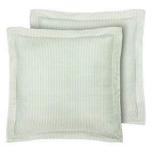 2pc Euro Ticking Stripe 100% Cotton Pillow Sham Green - Laura Ashley: OEKO-TEX Certified, 26x26 Tailored Fit, No Fill - 1 of 4