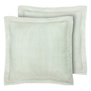 2pc Euro Ticking Stripe 100% Cotton Pillow Sham Green - Laura Ashley