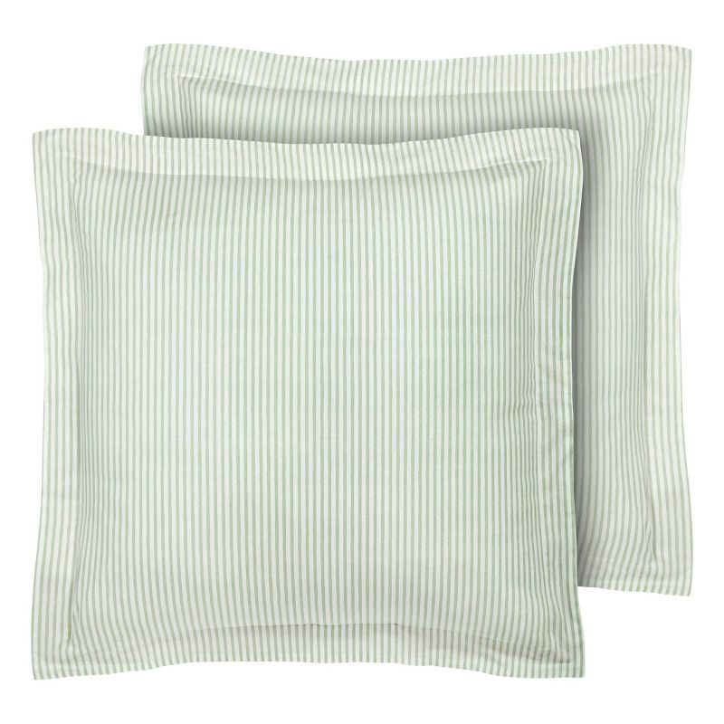 2pc Euro Ticking Stripe 100% Cotton Pillow Sham Green - Laura Ashley, 1 of 10
