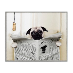 Stupell Industries Pug Reading Newspaper in Bathroom Framed Giclee Art - 1 of 4