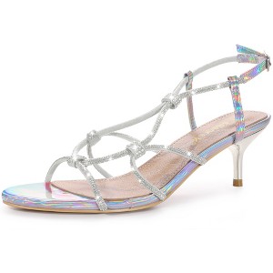 Allegra K Women's Rhinestone Strappy Slingback Stiletto Heel Sandals - 1 of 4