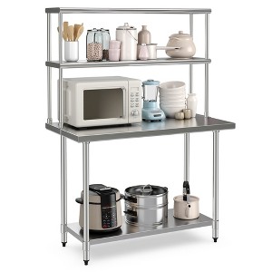 Costway Stainless Steel Table with Overshelves, 48'' X 24'' Work Table with 48'' X 12'' Shelf - 1 of 4