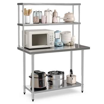 Costway Stainless Steel Table with Overshelves, 48'' X 24'' Work Table with 48'' X 12'' Shelf