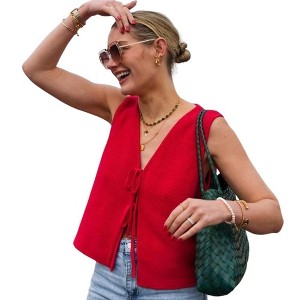 Clearlove Women’s Tie Open Front Knit Vest V Neck Sweater Vest Women Tank Tops Sleeveless Cardigan Sweater Waistcoat - 1 of 4