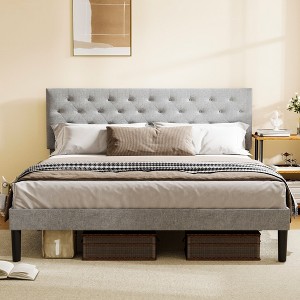 Queen Size Upholstered Platform Bed Frame with Adjustable Headboard,Heavy-Duty Wood Slats,Under-Bed Storage,No Box Spring Needed - 1 of 4