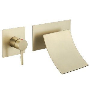 BWE Single Handle Wall Mount Spout Waterfall Bathroom Faucet in Brushed Gold - 1 of 4