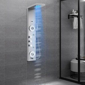 Stainless Steel Shower Column with 6 modes (rain/waterfall/massage), LED display, 304 steel wall panel and hand shower. - 1 of 4