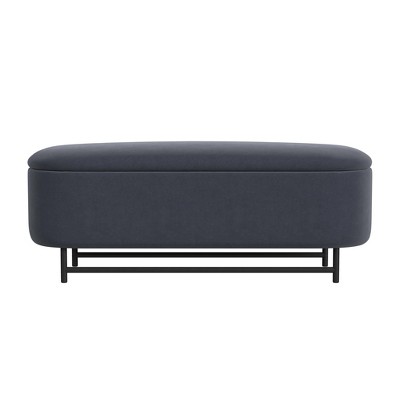 Ellipse Blue Velvet Storage Bench with Metal Legs