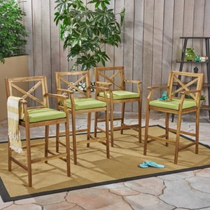 Christopher Knight Home Perla Outdoor Acacia Wood 28.5 Inch Barstools with Cushion (Set of 4) - 1 of 4