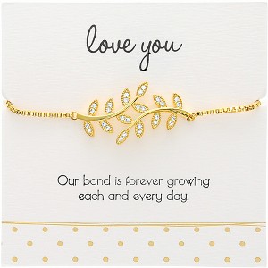 Pavilion Gift Company - Love You - White Zircon Leaf - Gold Plated Adjustable Bracelet - Bracelets - 1 of 4