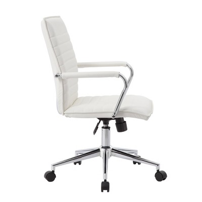 Elevate Chrome Base White Vinyl Task Chair with Fixed Arms