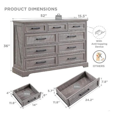 Fluted 6 Drawers Dresser, 47.2" Wide Modern Chest of Drawers with Metal Handle, Curved Profile Dresser TV Stand, Wooden Drawer Organizer for Bedroom