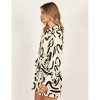 Women's Abstract Print Shirt Dress - Balloon Sleeve Self - Tie Belted Mini Dress - 3 of 4