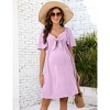 BLUEMING Maternity Dress Front Tie Knot Midi Dress Short Circle Sleeve Bow Tie Highwaist Shirred Back Dress for Pregnancy Women - 2 of 4