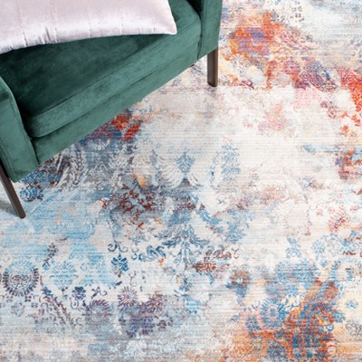 Blue and Beige 5' x 7'6" Synthetic Flat Woven Area Rug