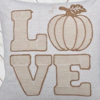 TopComfy Support Pillow LOVE Pumpkin Embroidered Throw Pillow for Rustic Fall Decor, White, 17"*17"*10"
