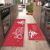 17x29In+17x47In,Christmas Kitchen Rugs and Mats Sets of 2 Winter Holiday Tree and Snow Floor Mat Sets Red Non Slip Non Shedding Washable Rug - 3 of 4