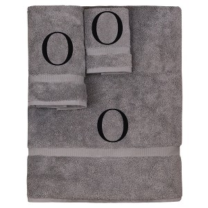 BC BARE COTTON Monogrammed Towel Set, Personalized Gift, Set of 3 - Gray - Black Block - 1 of 4