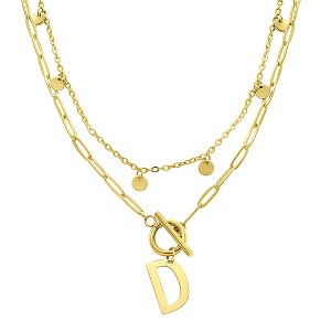 Adornia Tarnish Resistant 14k Gold Plated Confetti And Paperclip Layered Initial Toggle Necklace - 1 of 3