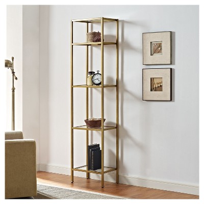 Elegant Antique Gold 79" Narrow Etagere with Tempered Glass Shelves