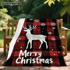 Lomsoe Christmas Reindeer Plaid Snowflakes Flannel Blanket with Festive Red & Black Checkered Pattern, Holiday Gift for Christmas. - 1 of 4