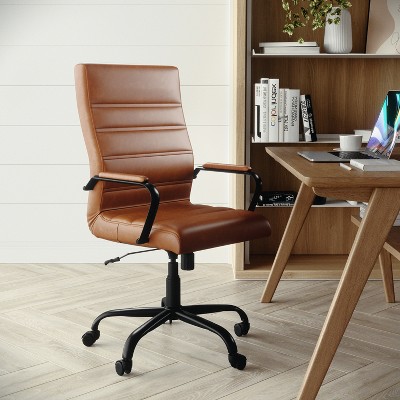 Brown LeatherSoft High-Back Executive Swivel Office Chair with Metal Frame