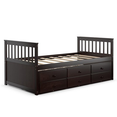 Costway Twin Captain's Bed Bunk Bed Alternative W/ Trundle & Drawers ...