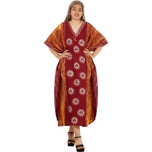 HAPPY BAY Women's Summer Holiday Beach Casual Dailywear Relaxed Fit Caftan House Sleep Shirt Loungewear Dashiki Dresses for Women 2X-3X Orange, Sun - 1 of 4