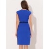 INSPIRE CHIC Women's Elegant Business Round Neck Belted Cap Sleeve Work Sheath Dresses - 3 of 4