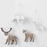4pk Faux Fur Animals Christmas Tree Ornament Set Polar Bear/Seal/Fawn/Buck - Wondershop™