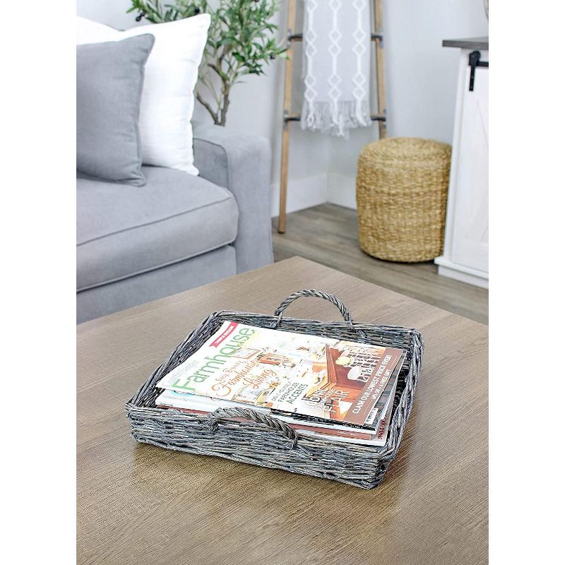AuldHome Design Rustic Willow Basket Trays, Set of 3 (Square, Gray Washed); Natural Wicker Decorative Farmhouse Trays, 5 of 8