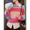 Imily Bela Womens Color Block Cropped Sweaters 2025 Winter Trendy Casual Oversized Y2k Going Out Striped Pullover Tops - 2 of 4