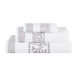 100% Cotton Medium Weight Floral Infinity Trim 3 Piece Bathroom Towel Set by Blue Nile Mills - 1 of 4
