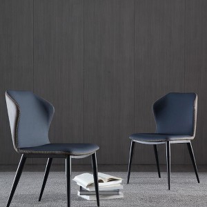 POVISON Contemporary Leather Dining Chairs Set of 2, Wingback Side Chairs, Navy Blue - 1 of 4