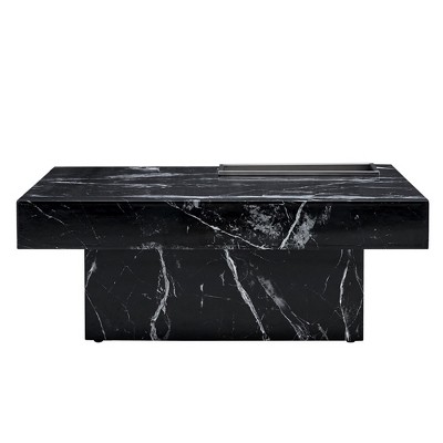 Coffee Table, Square Modern Center Table With Black Faux Marble Patterns Mid Century Side End Table,Black