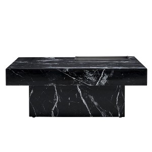 Coffee Table, Square Modern Center Table With Black Faux Marble Patterns Mid Century Side End Table,Black - 1 of 3