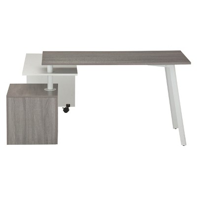 Grey and White Corner Computer Desk with Drawer and Keyboard Tray