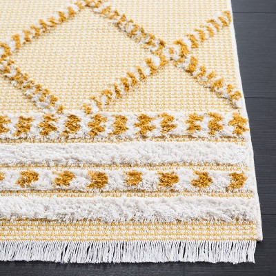 Gold and Ivory Geometric Flat Woven Synthetic Area Rug, 5' x 7'