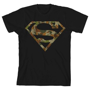 Superman Camo Logo Black T-shirt Toddler Boy to Youth Boy - 1 of 3